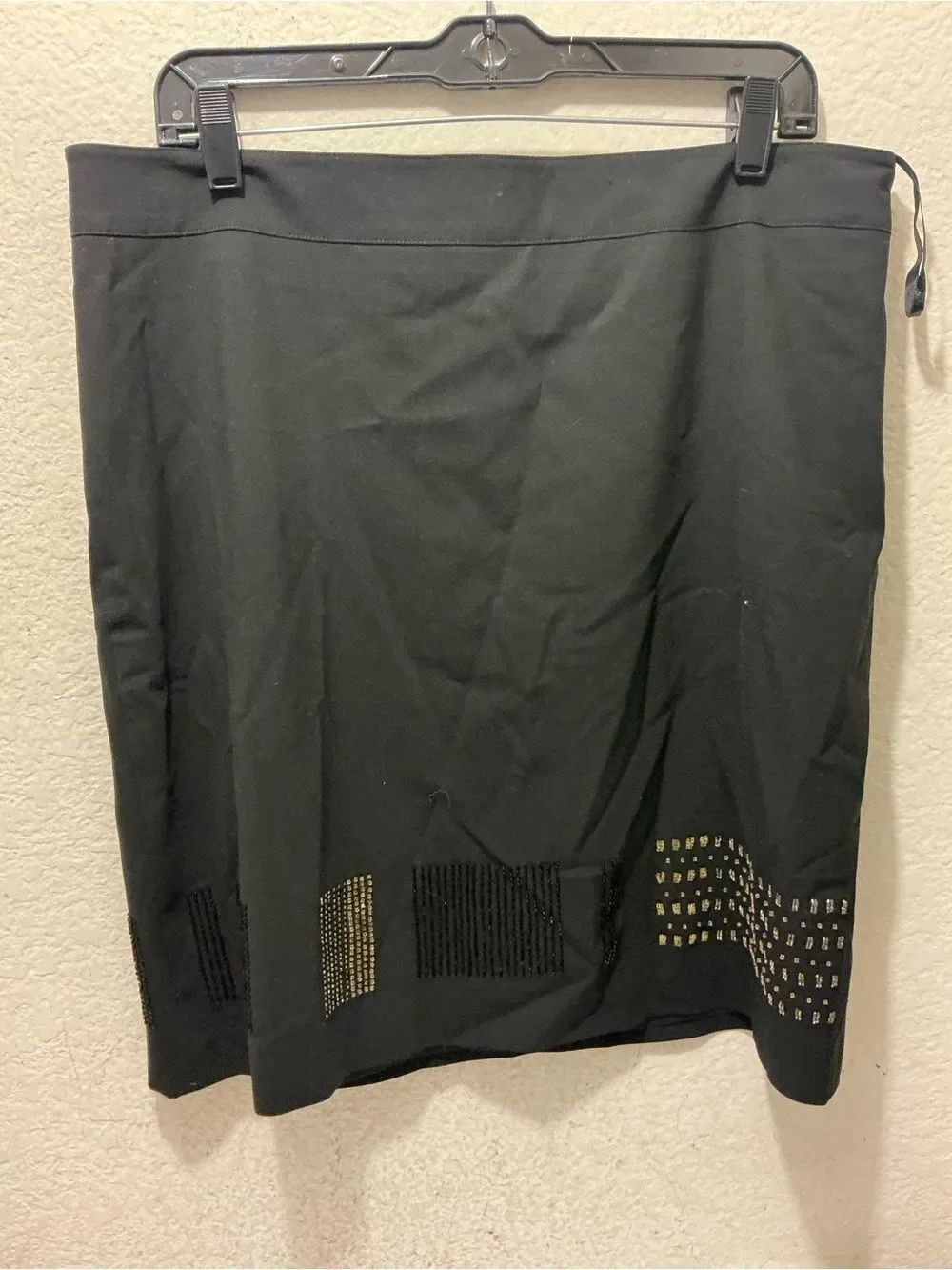 DKNY Black Midi Skirt with Gold Stud Embellishments